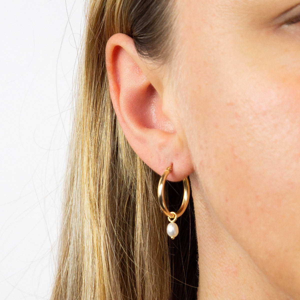 Elements Gold Freshwater Pearl Hoop Earring Charms