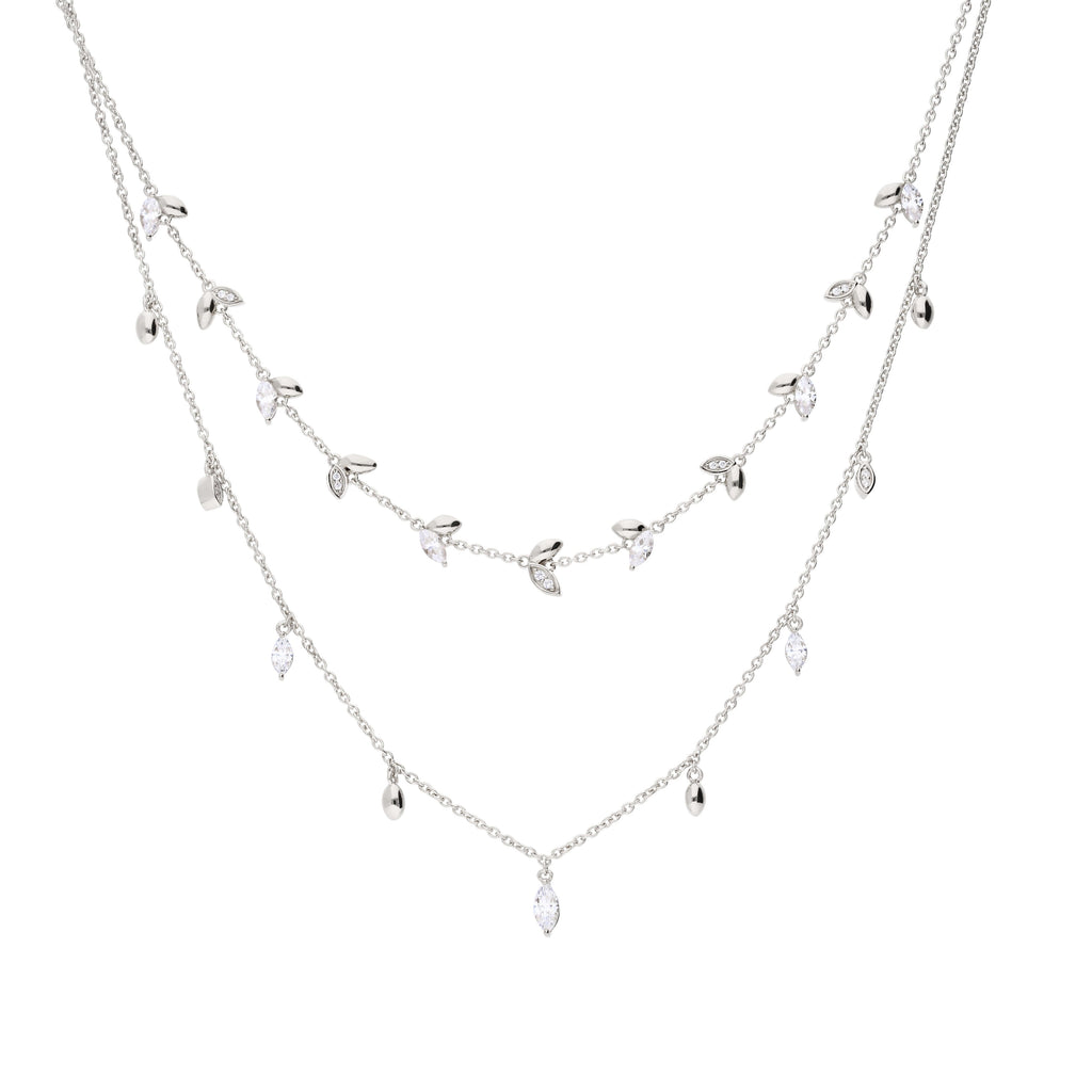Diamonfire Marquise and Multi-Stone Detail Double Row Necklace