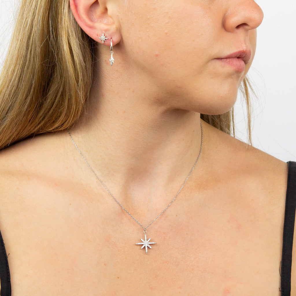 Beginnings Pave Set Cubic Zirconia Starburst Assembled Hoop Earrings