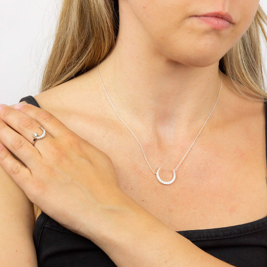 Beginnings Crescent Moon Necklace with Cubic Zirconia
