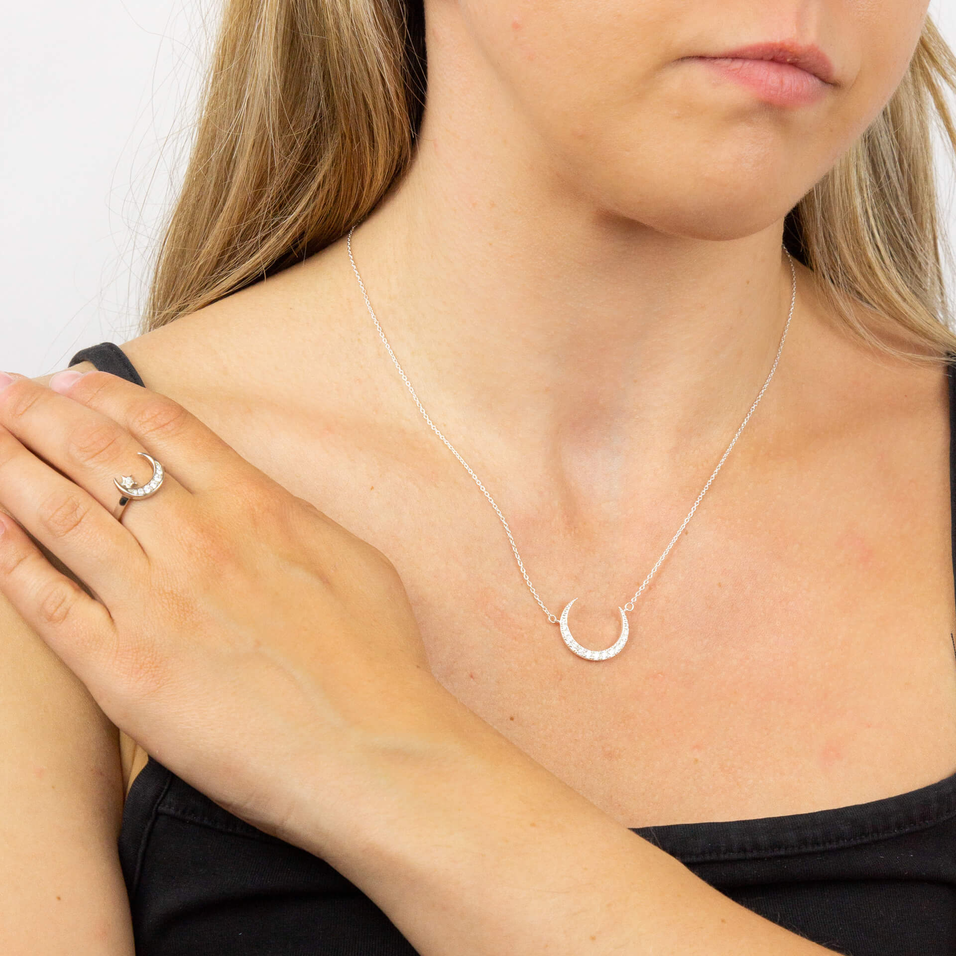 Beginnings Crescent Moon Necklace with Cubic Zirconia