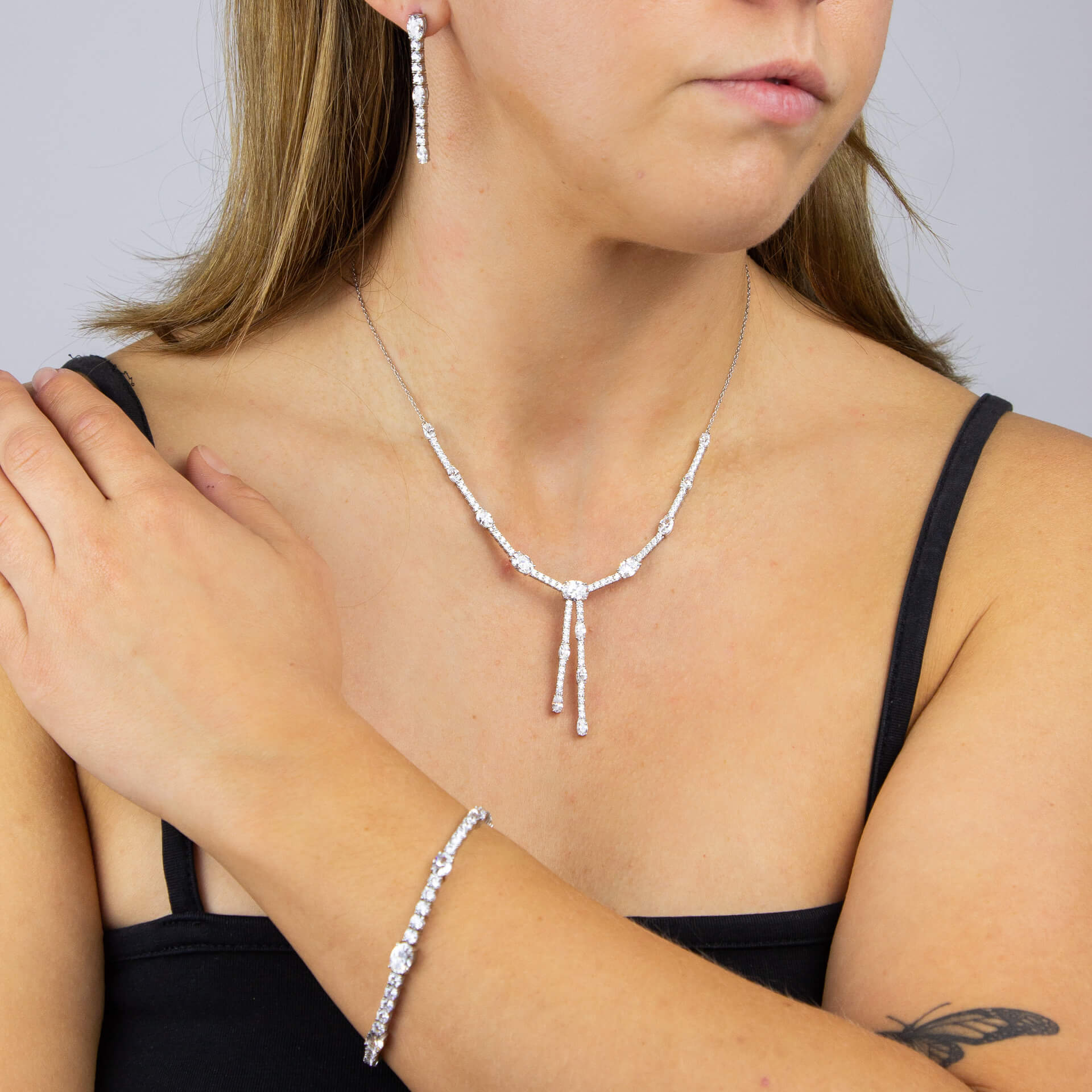 Diamonfire Oval and Round Zirconia Drop Necklace