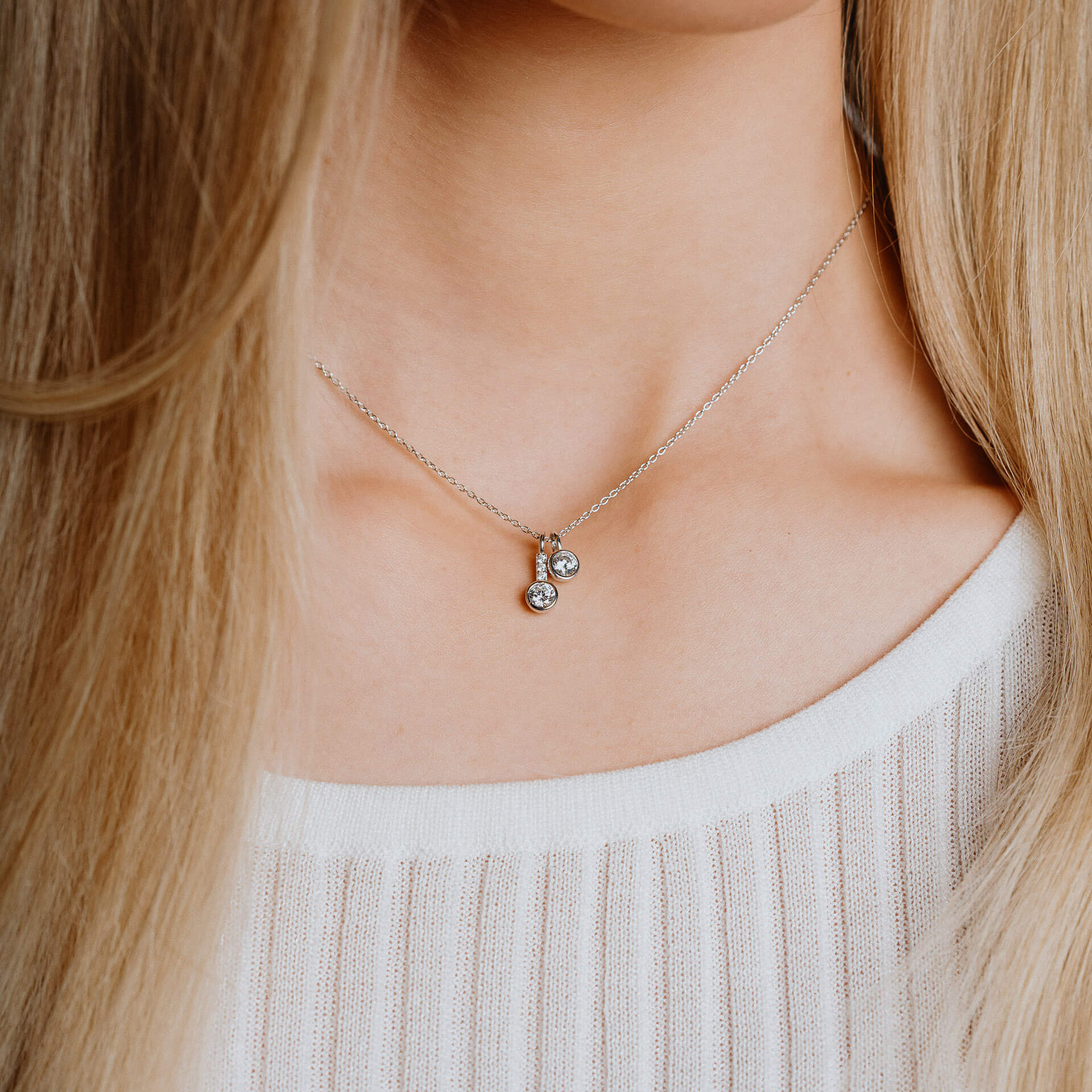 Diamonfire Double Zirconia Pendant Necklace