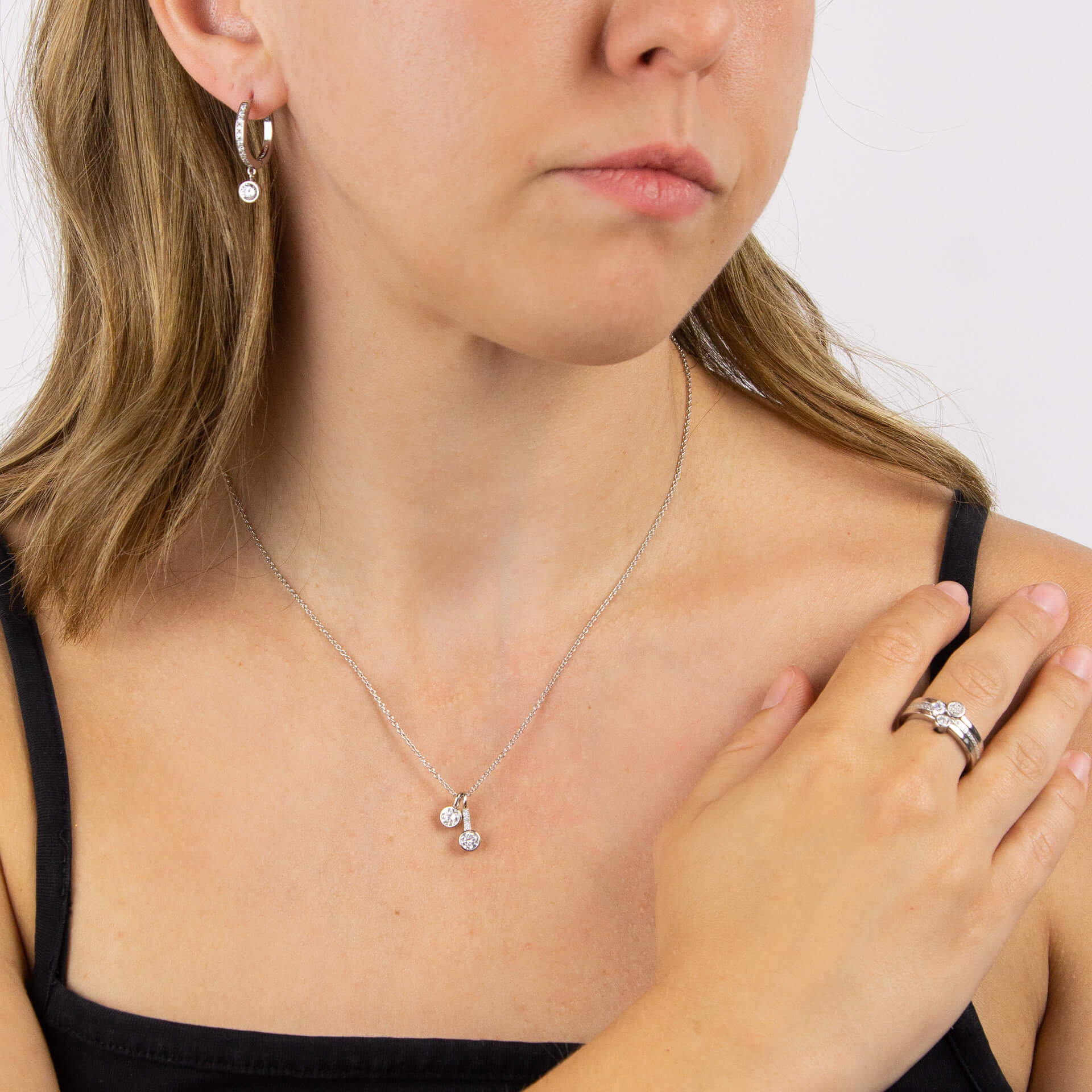 Diamonfire Double Zirconia Pendant Necklace