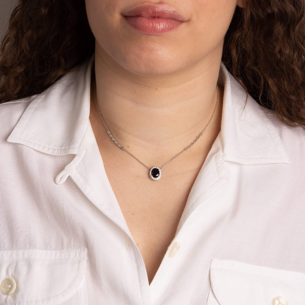 Diamonfire Oval Blue Sapphire Necklace with Detailed Chain