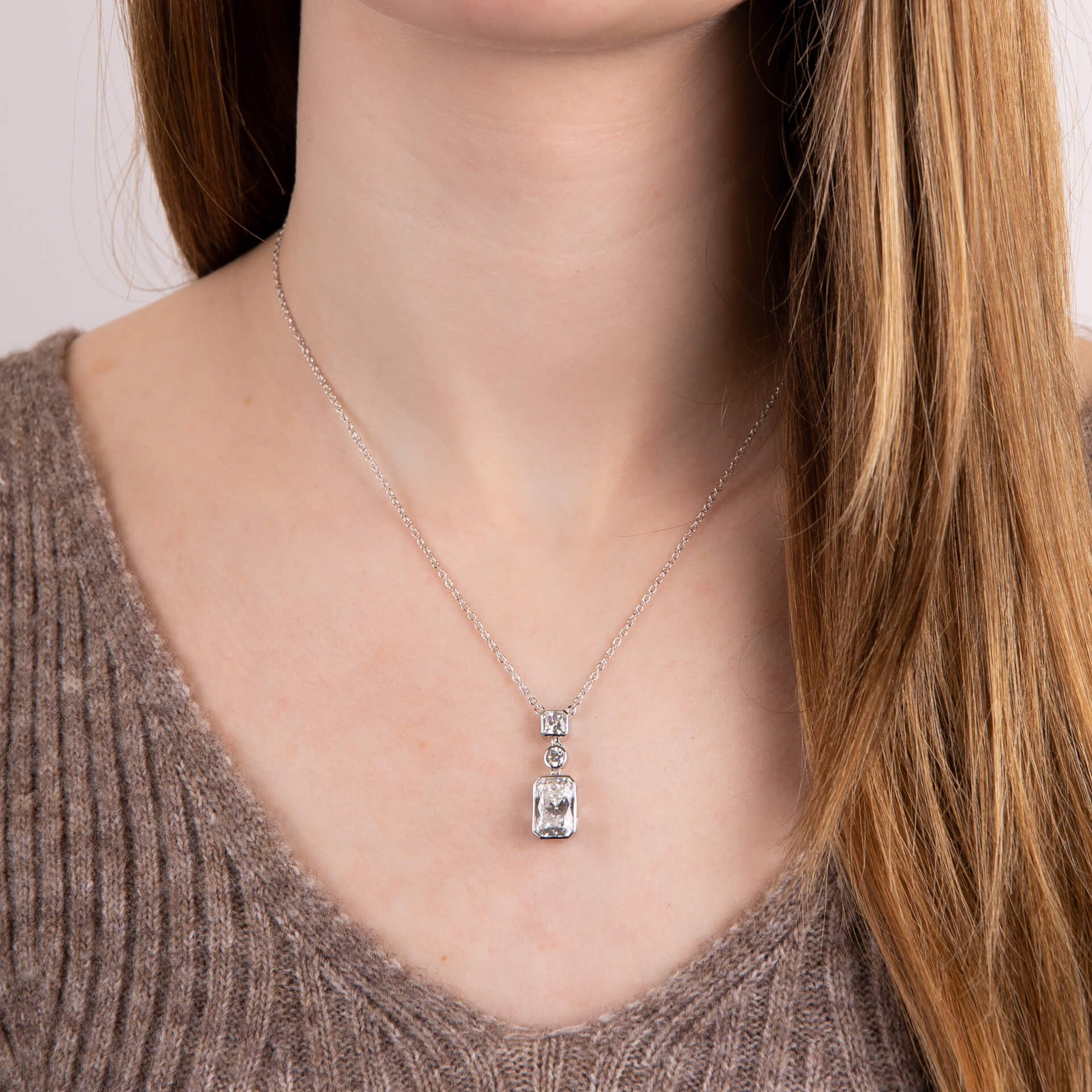 Diamonfire Tri-Stone Drop Pendant