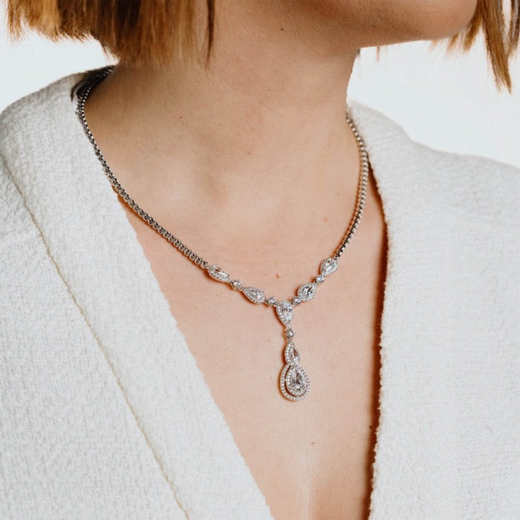 Diamonfire Statement Halo Teardrop Necklace