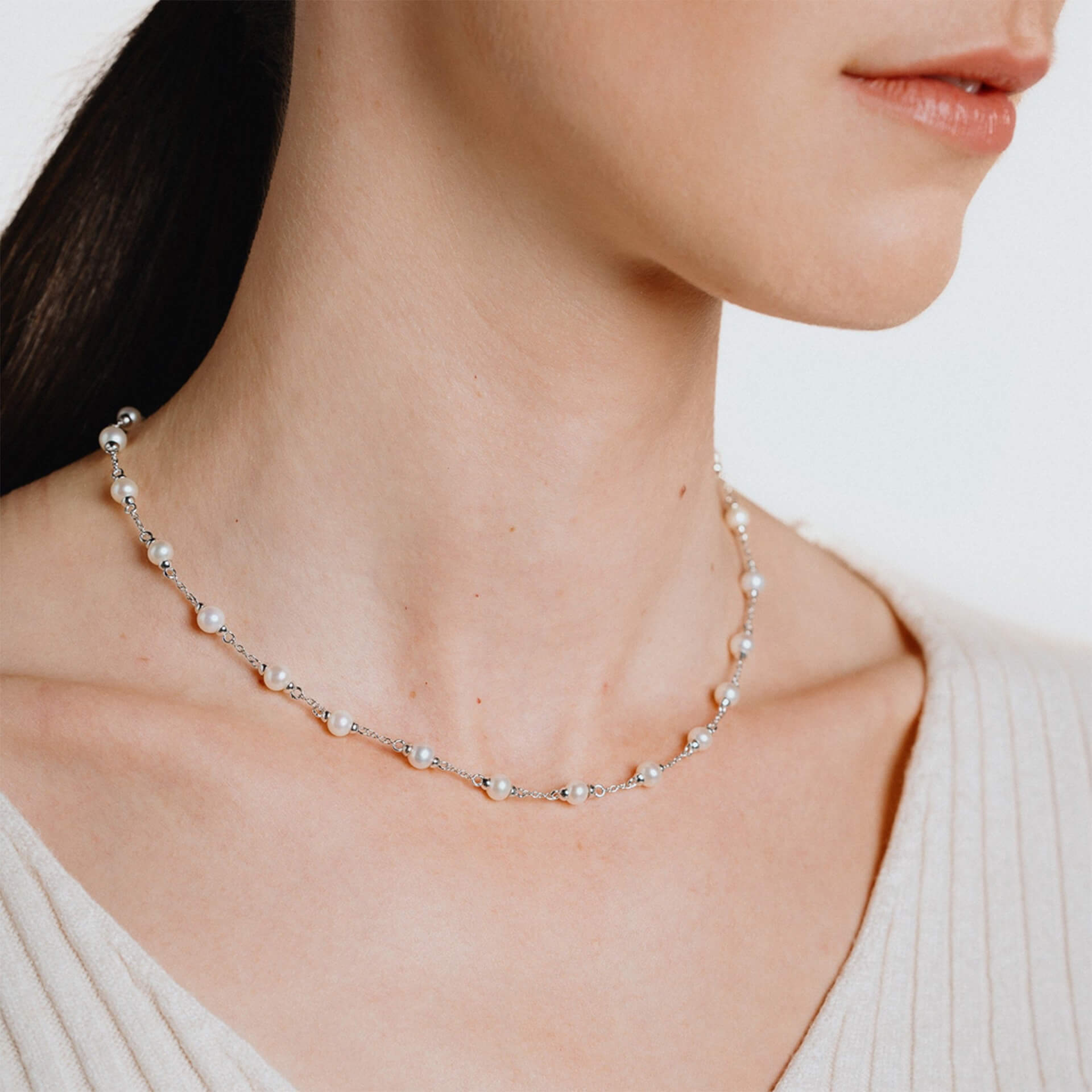 Diamonfire Shell Pearl Station Necklace