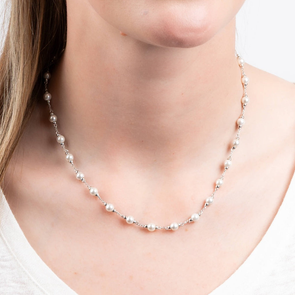 Diamonfire Shell Pearl Station Necklace