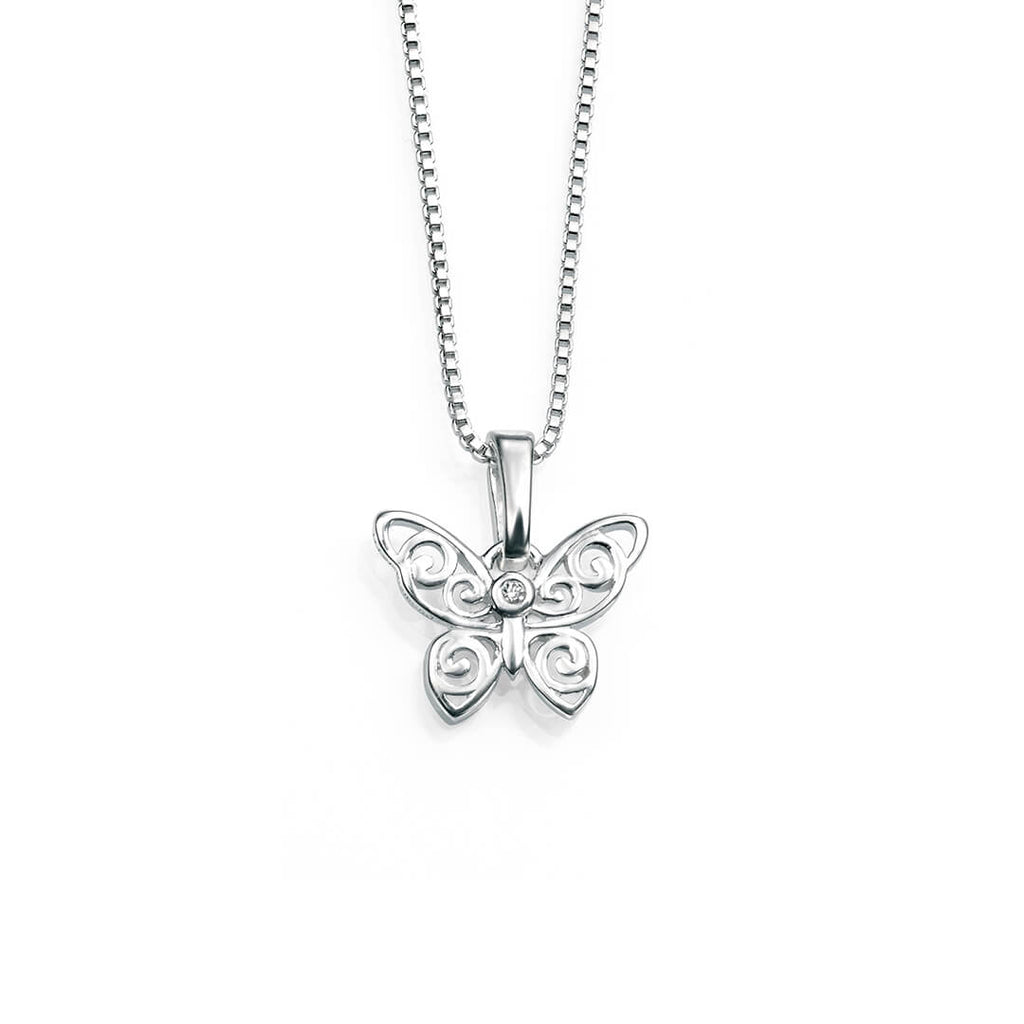 D For Diamond Filigree Butterfly Necklace with Diamond