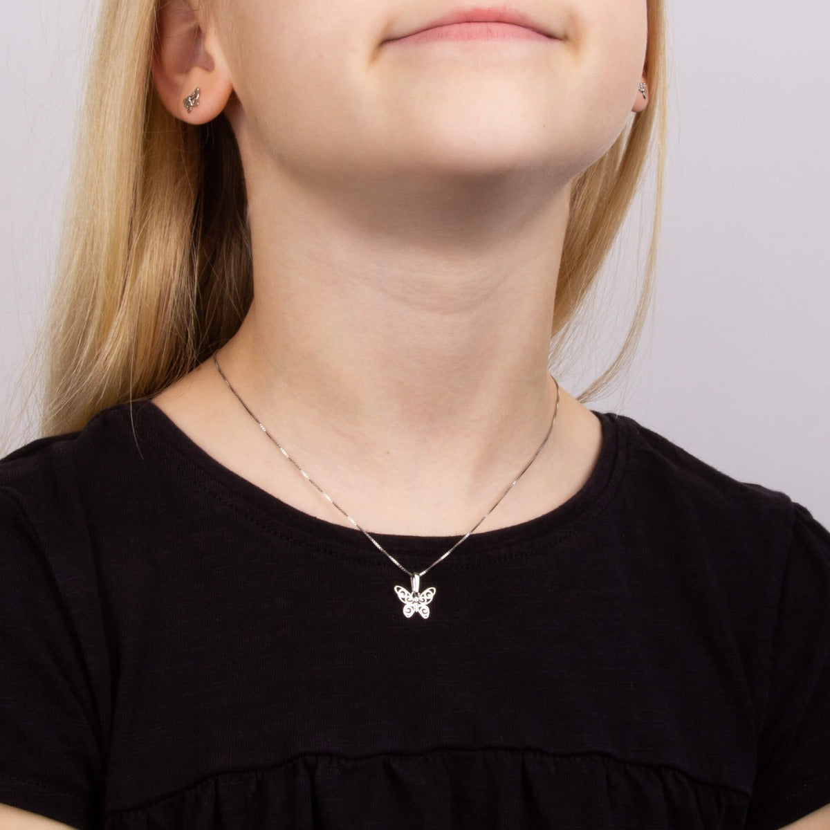 D For Diamond Filigree Butterfly Necklace with Diamond