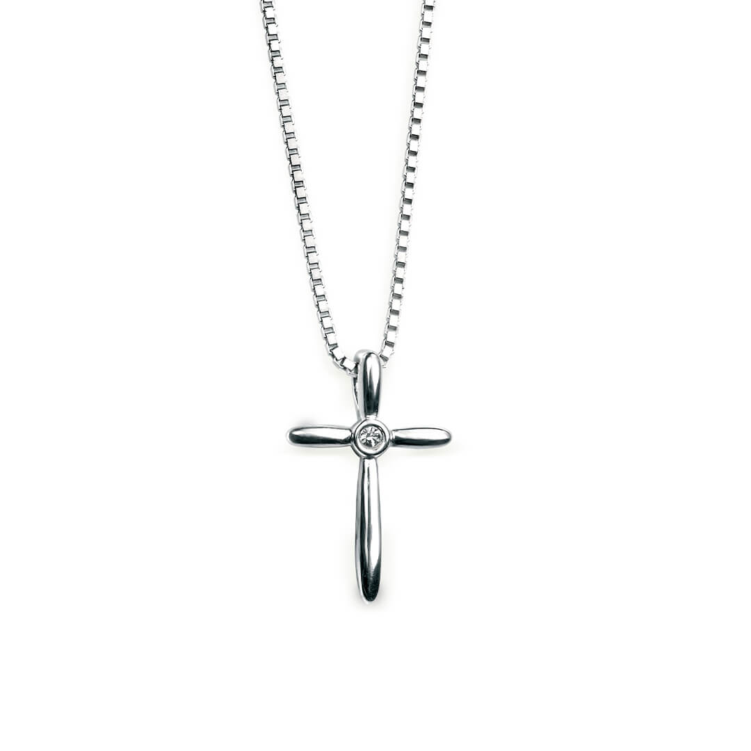 D For Diamond Rounded Profile Cross Pendant With Diamond