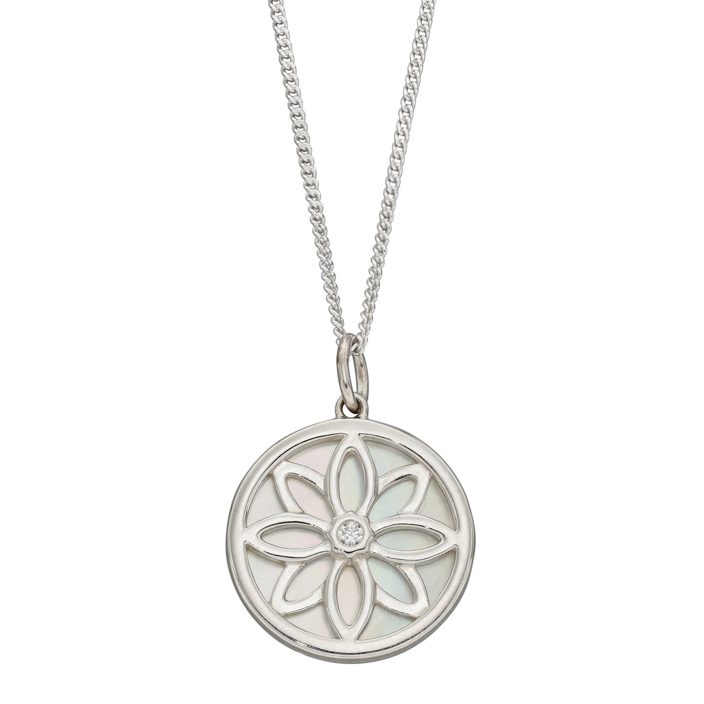 Beginnings Double Sided Mother of Pearl Disc Pendant with Cubic Zirconia