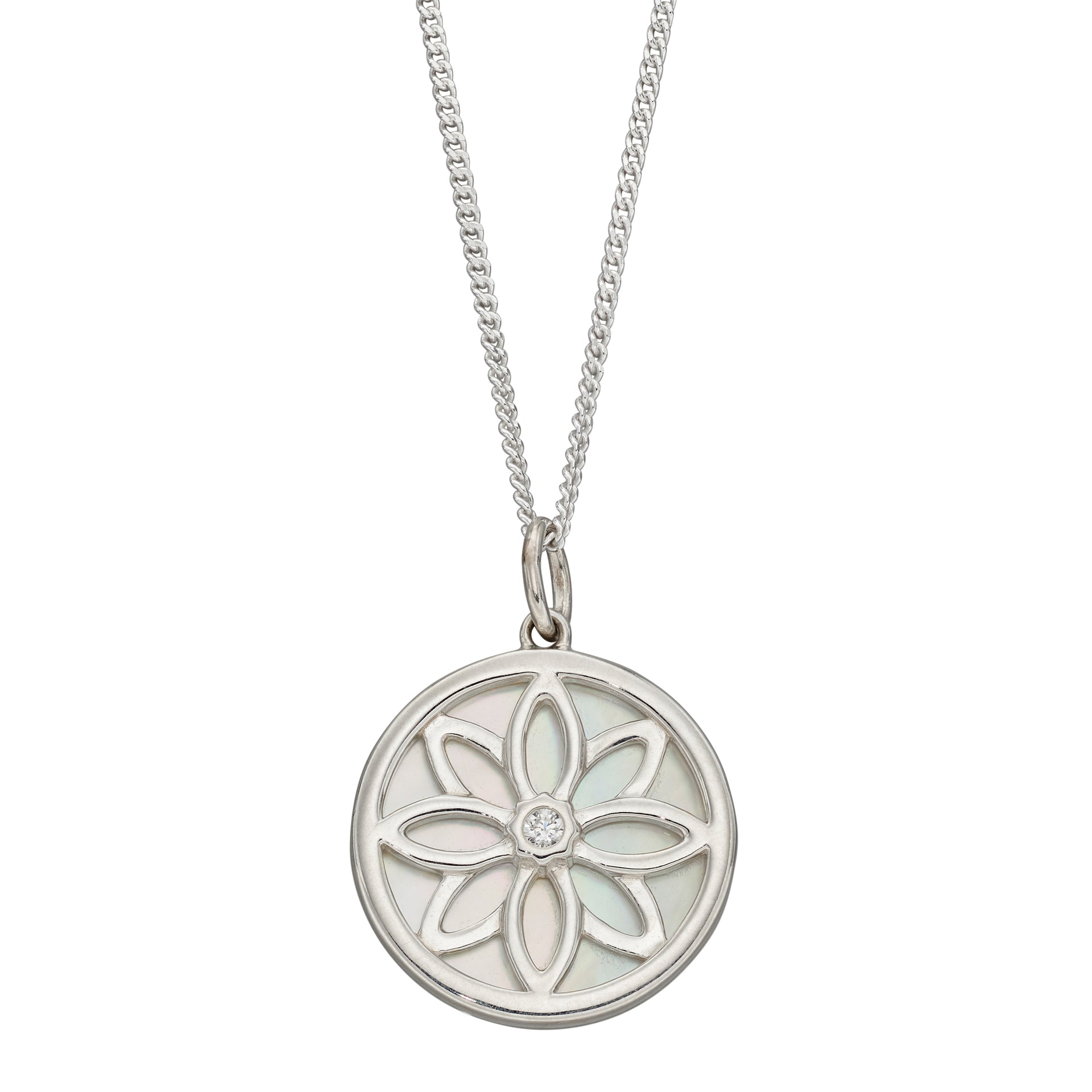 Beginnings Double Sided Mother of Pearl Disc Pendant with Cubic Zirconia