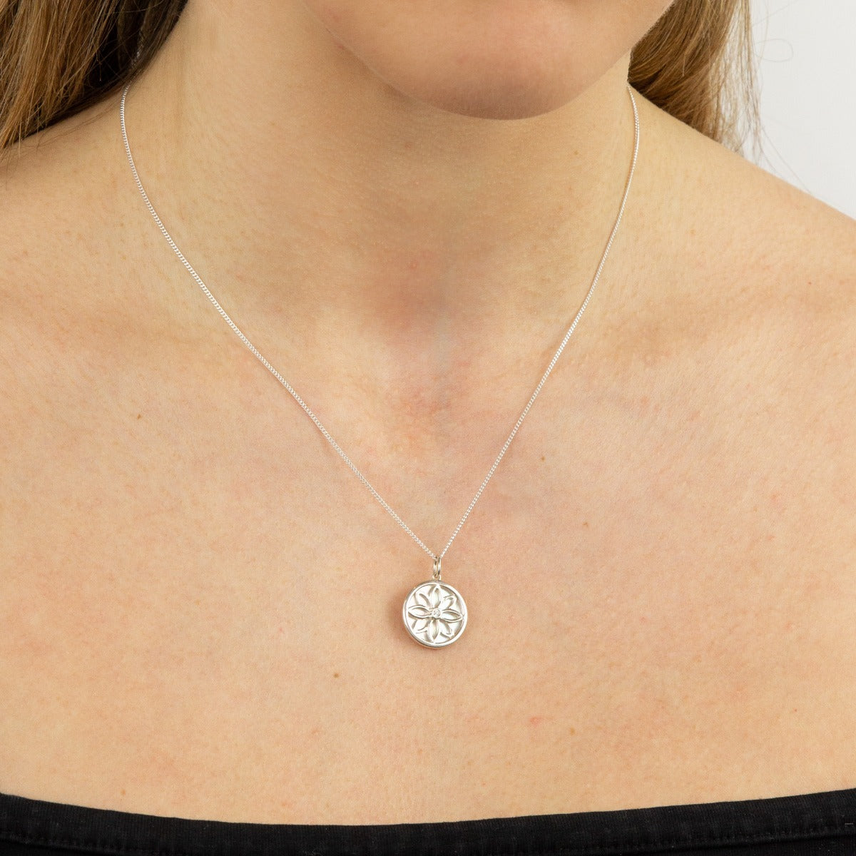 Beginnings Double Sided Mother of Pearl Disc Pendant with Cubic Zirconia
