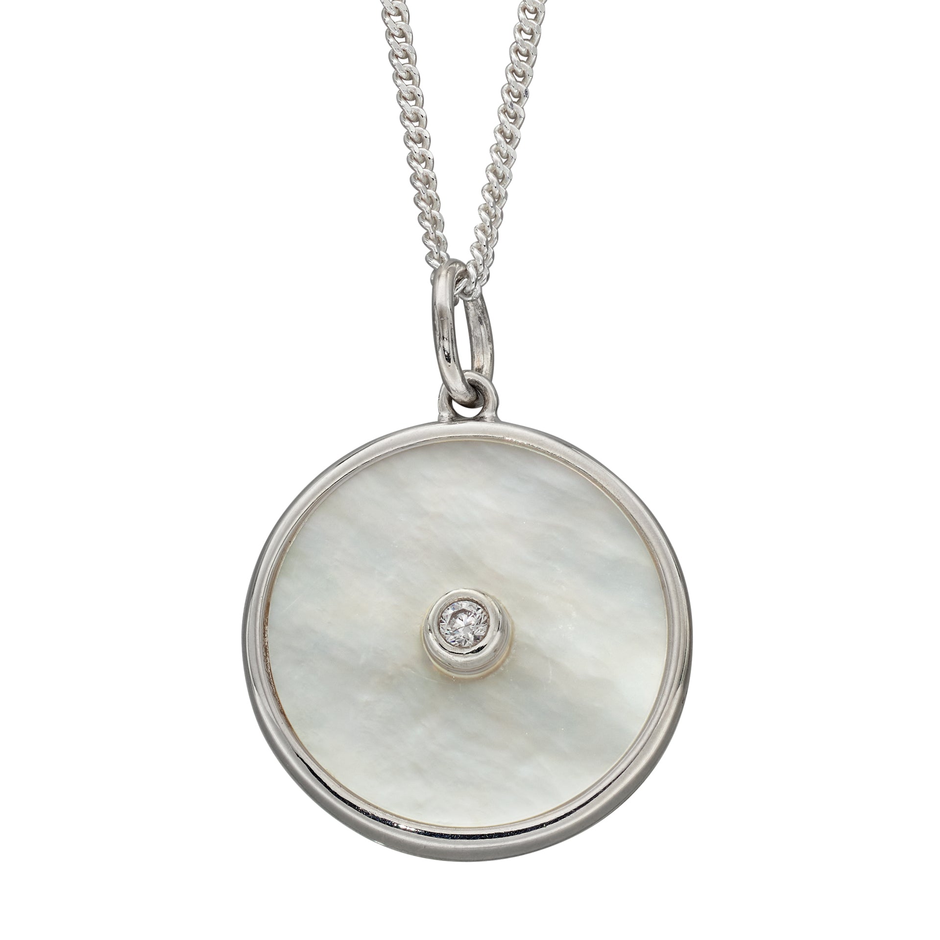 Beginnings Double Sided Mother of Pearl Disc Pendant with Cubic Zirconia