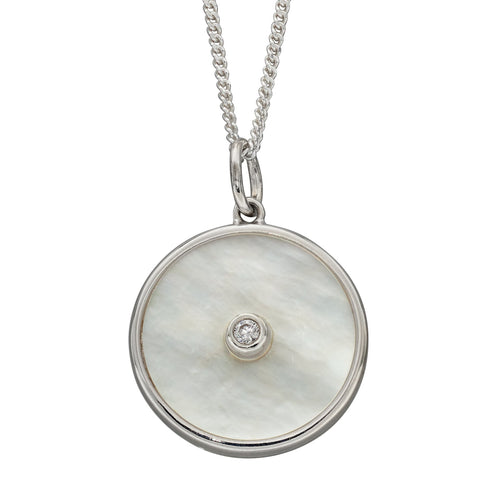 Beginnings Double Sided Mother of Pearl Disc Pendant with Cubic Zirconia