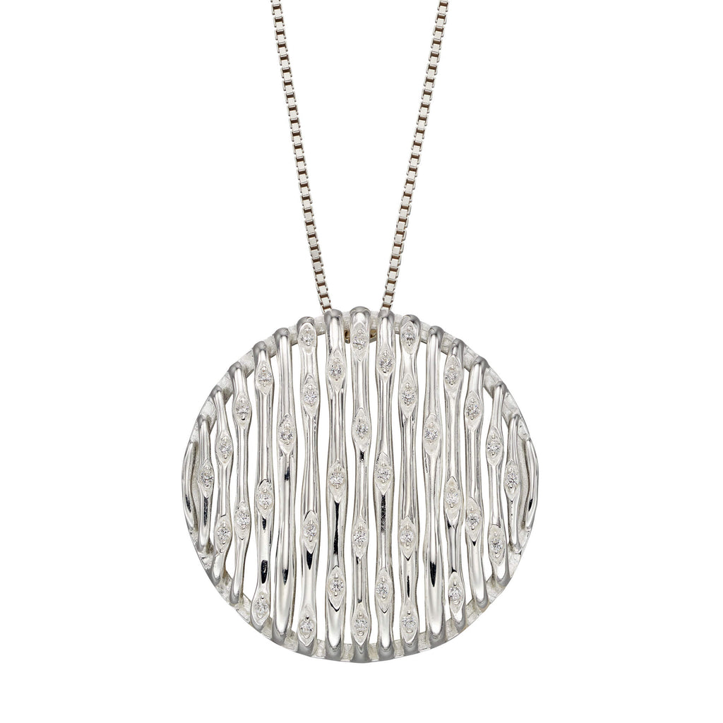 Beginnings Bamboo Stem Round Pendant with Cubic Zirconia