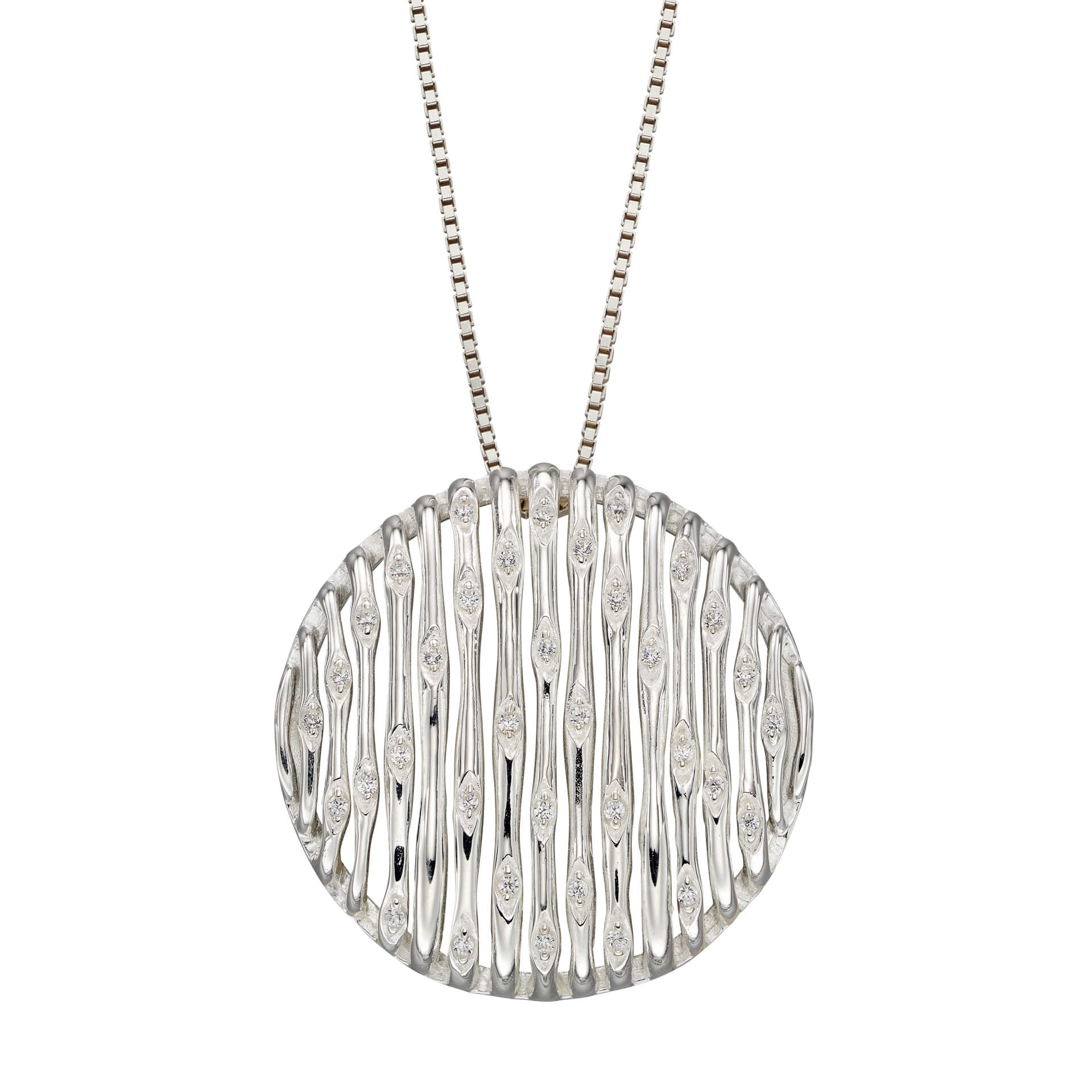 Beginnings Bamboo Stem Round Pendant with Cubic Zirconia