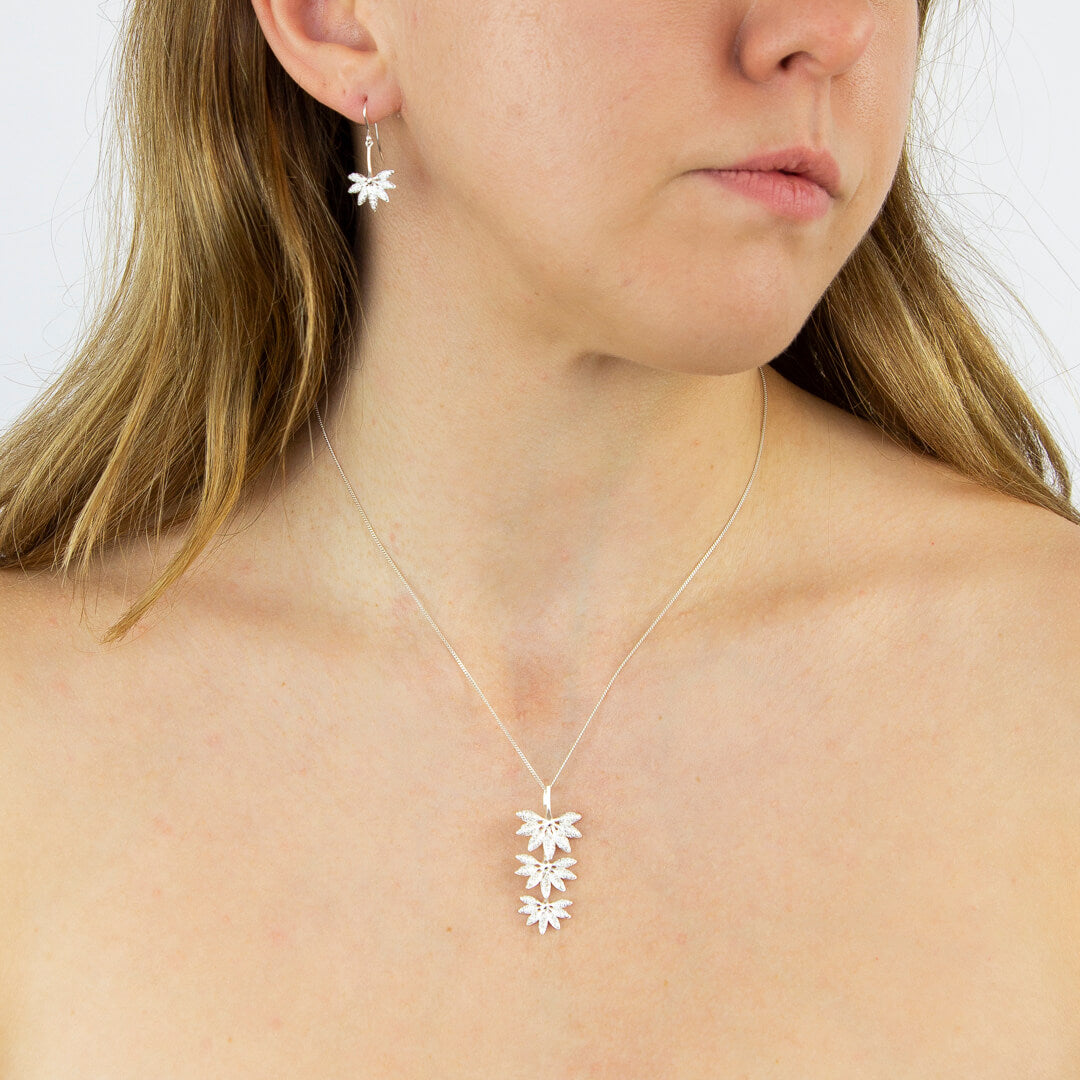 Beginnings Horsetail Plant Fossil Drop Earrings with Pave Cubic Zirconia