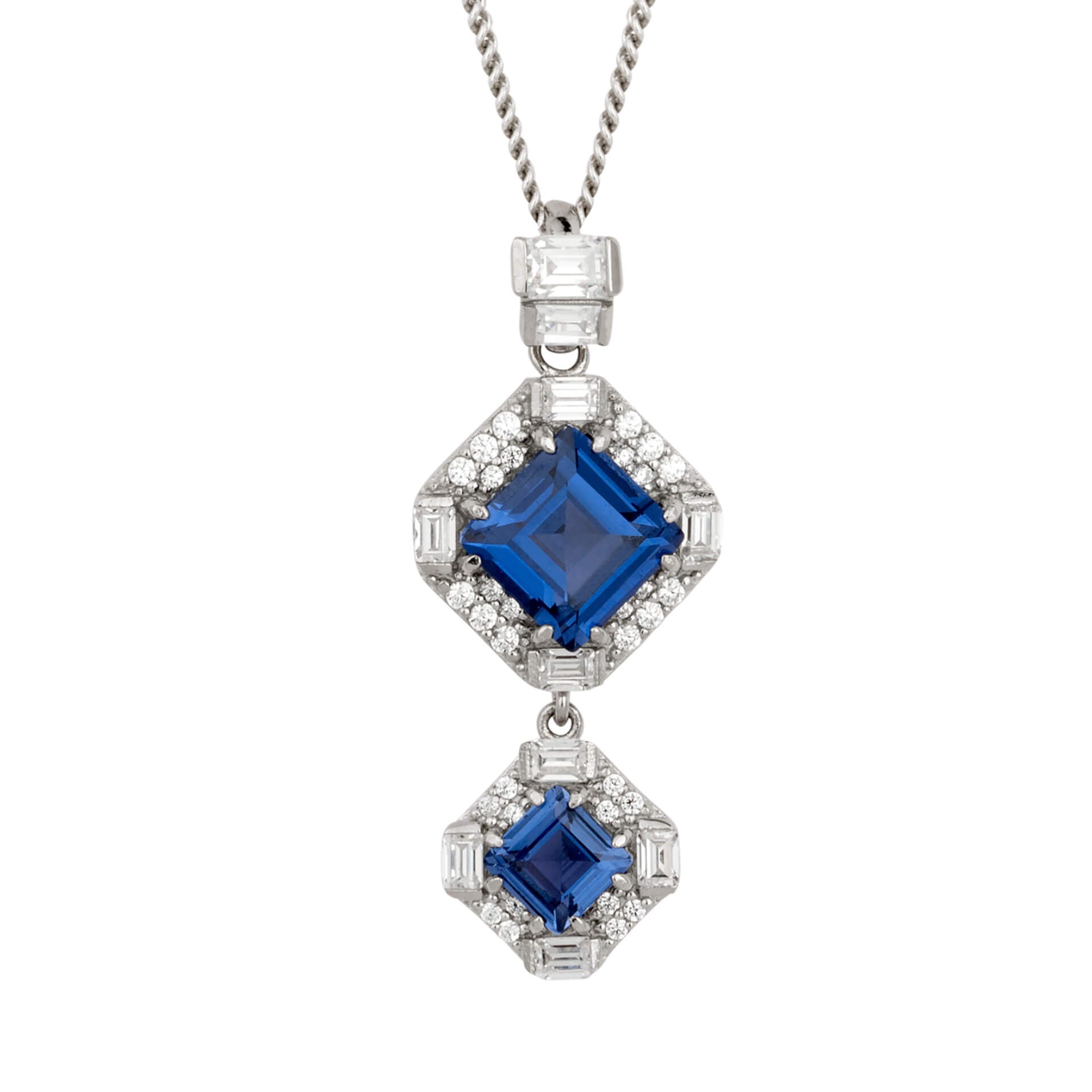 Beginnings Double Sapphire Blue Crystal and CZ Drop Necklace