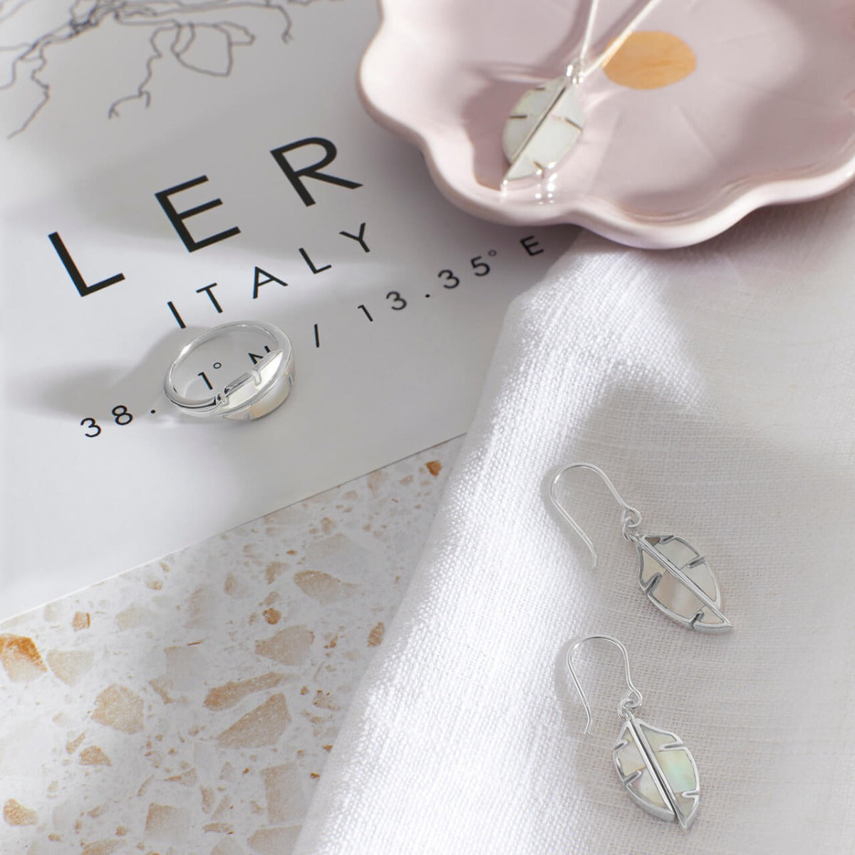 Beginnings Split Leaf Drop Earrings with Mother of Pearl