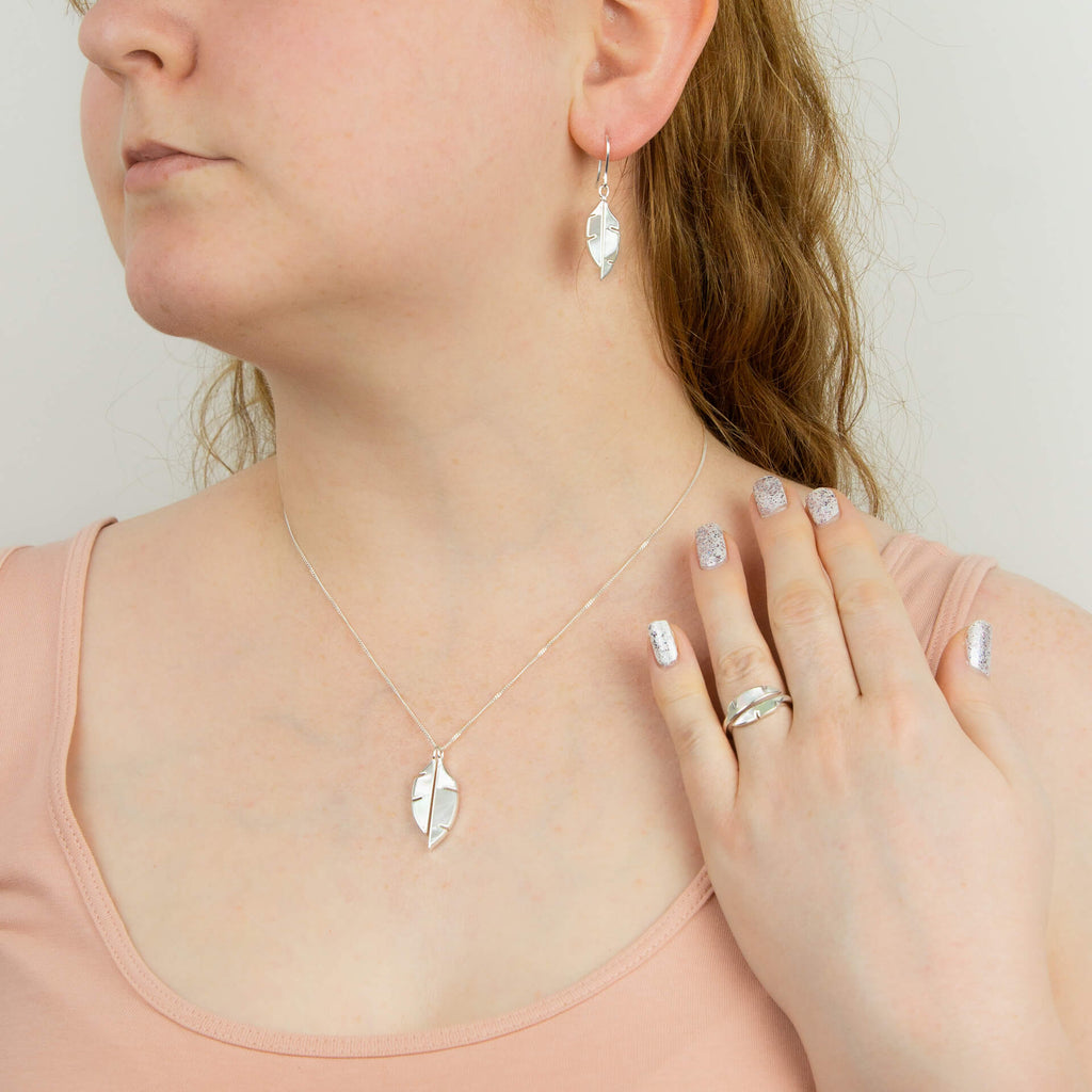 Beginnings Split Leaf Drop Earrings with Mother of Pearl