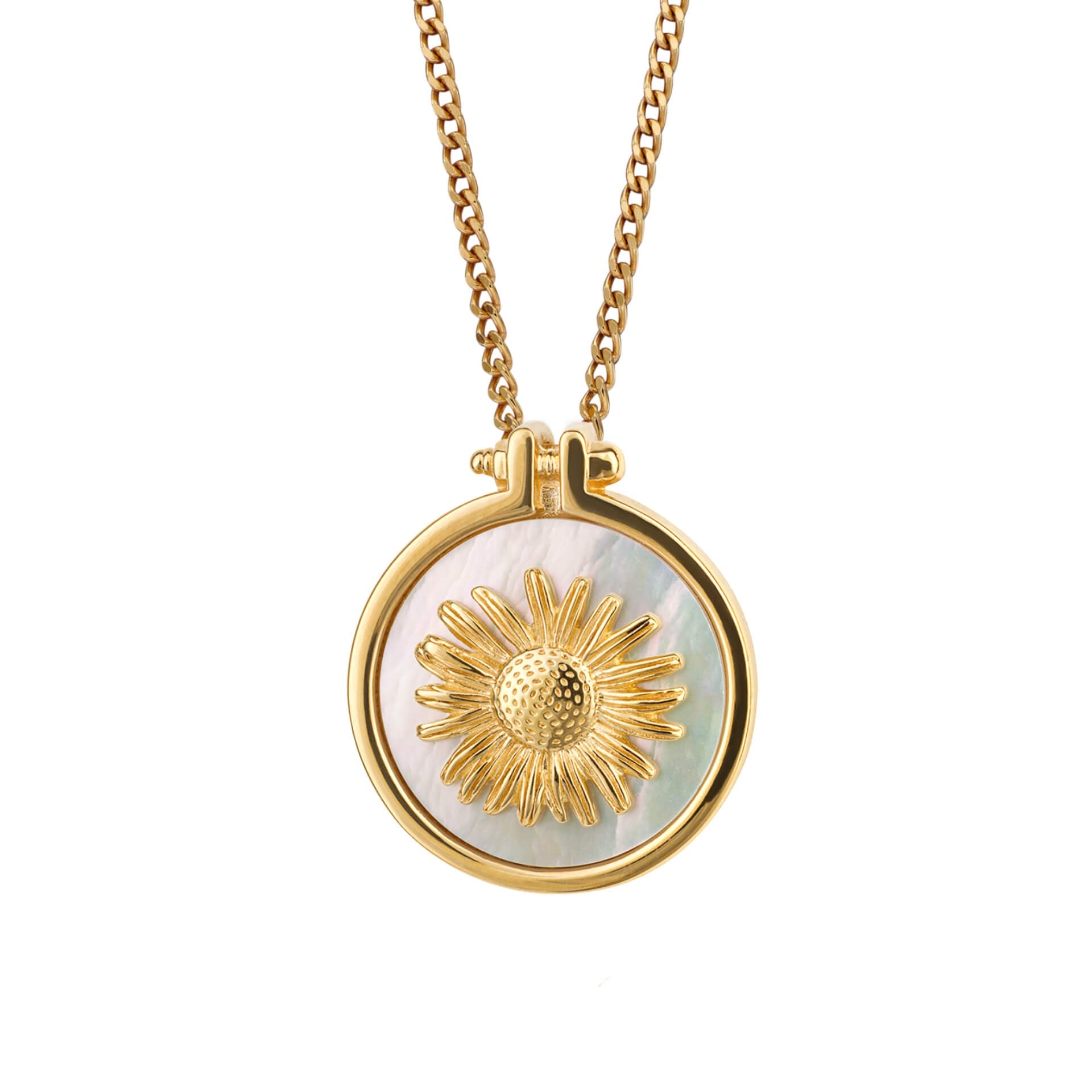 Beginnings Round Sunflower Pendant with Mother of Pearl Inlay