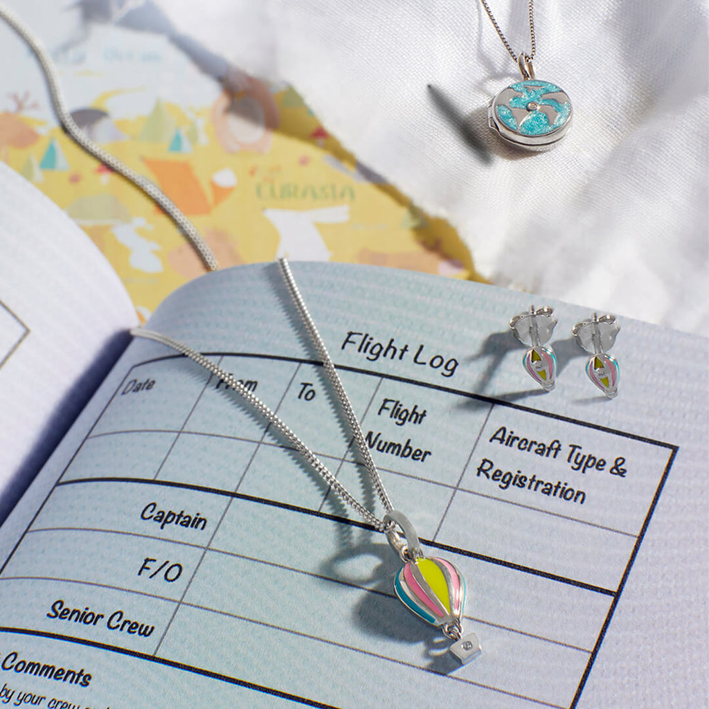 D For Diamond Enamel Hot Air Balloon Stud Earrings with Diamond