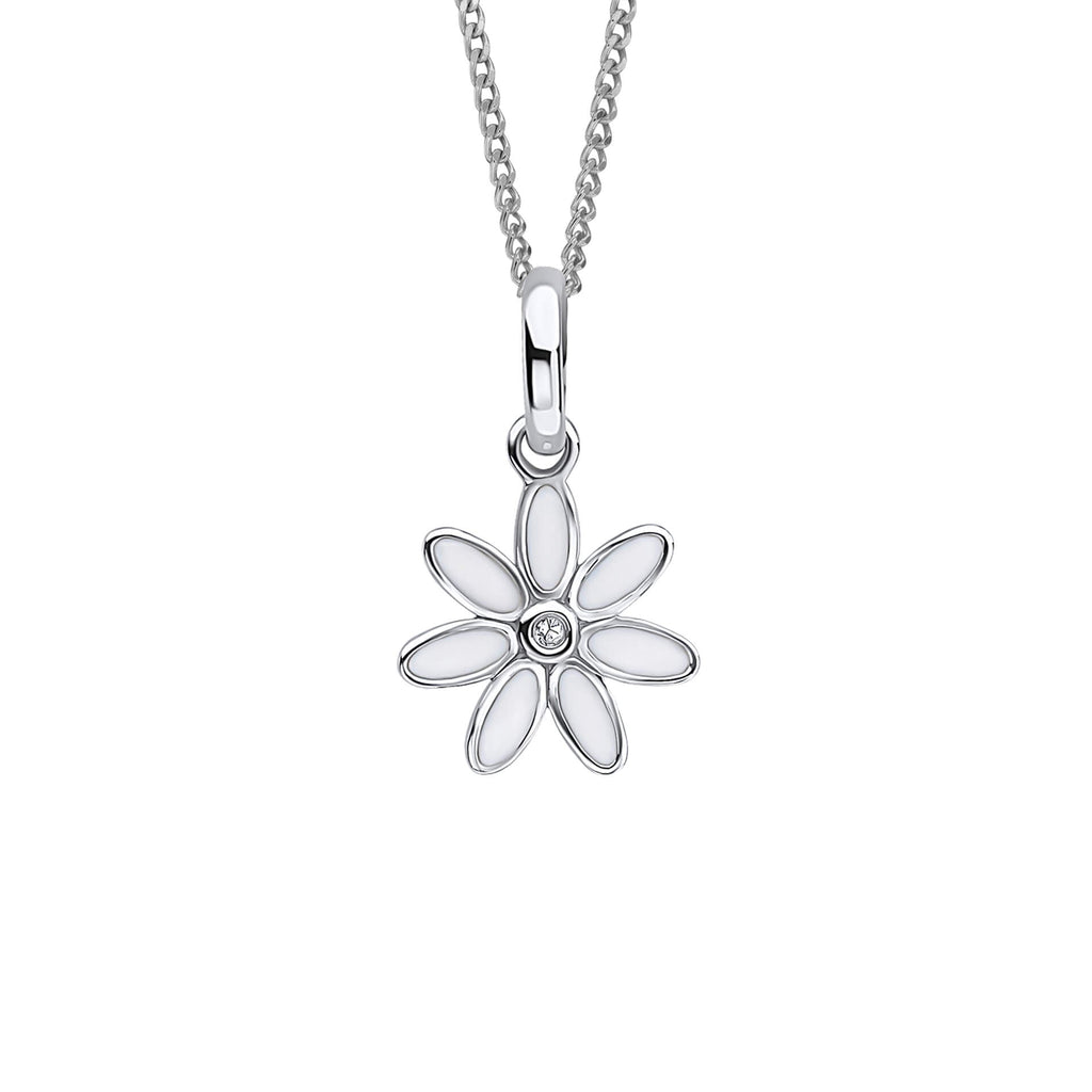 D For Diamond Daisy Flower Pendant with Enamel and Diamond