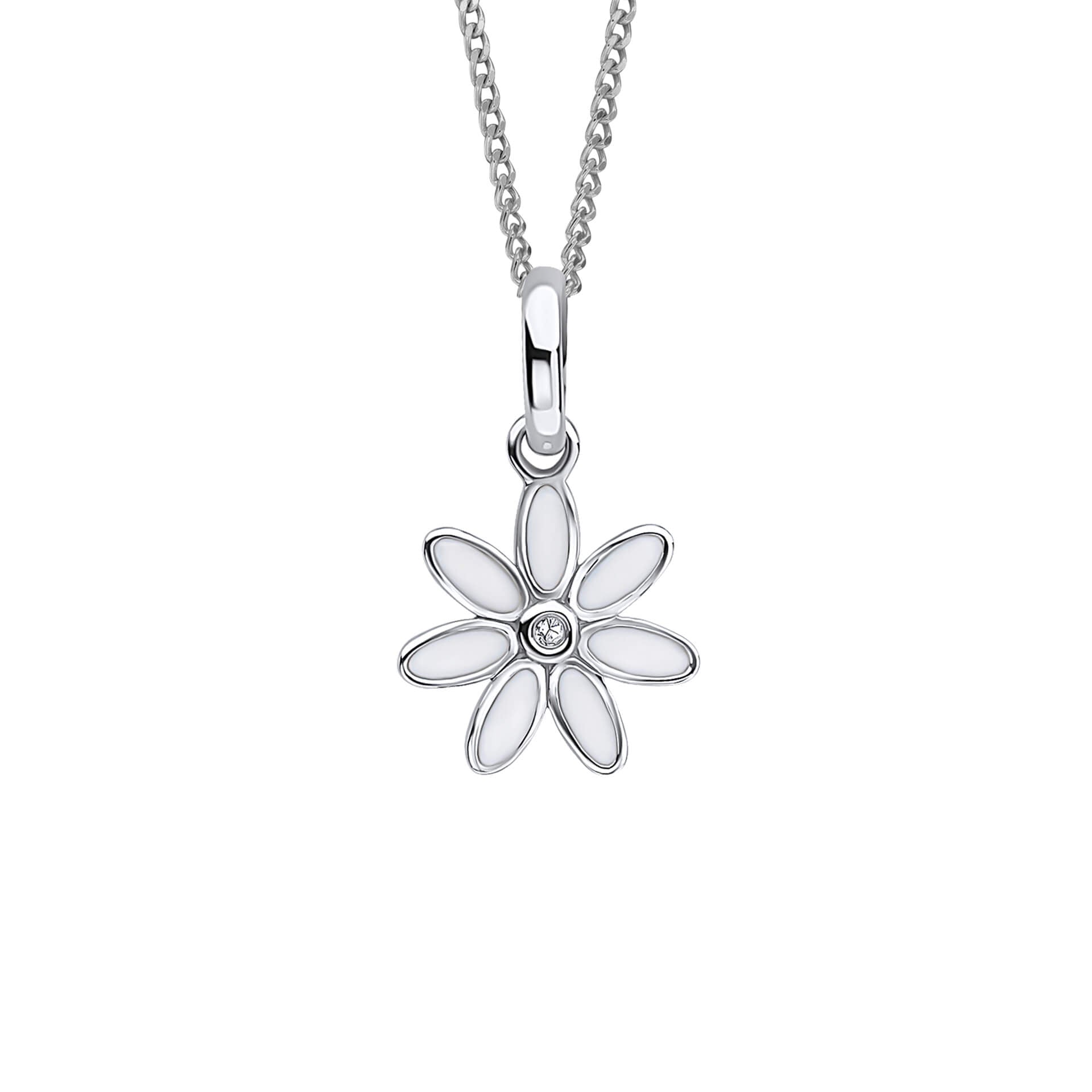 D For Diamond Daisy Flower Pendant with Enamel and Diamond