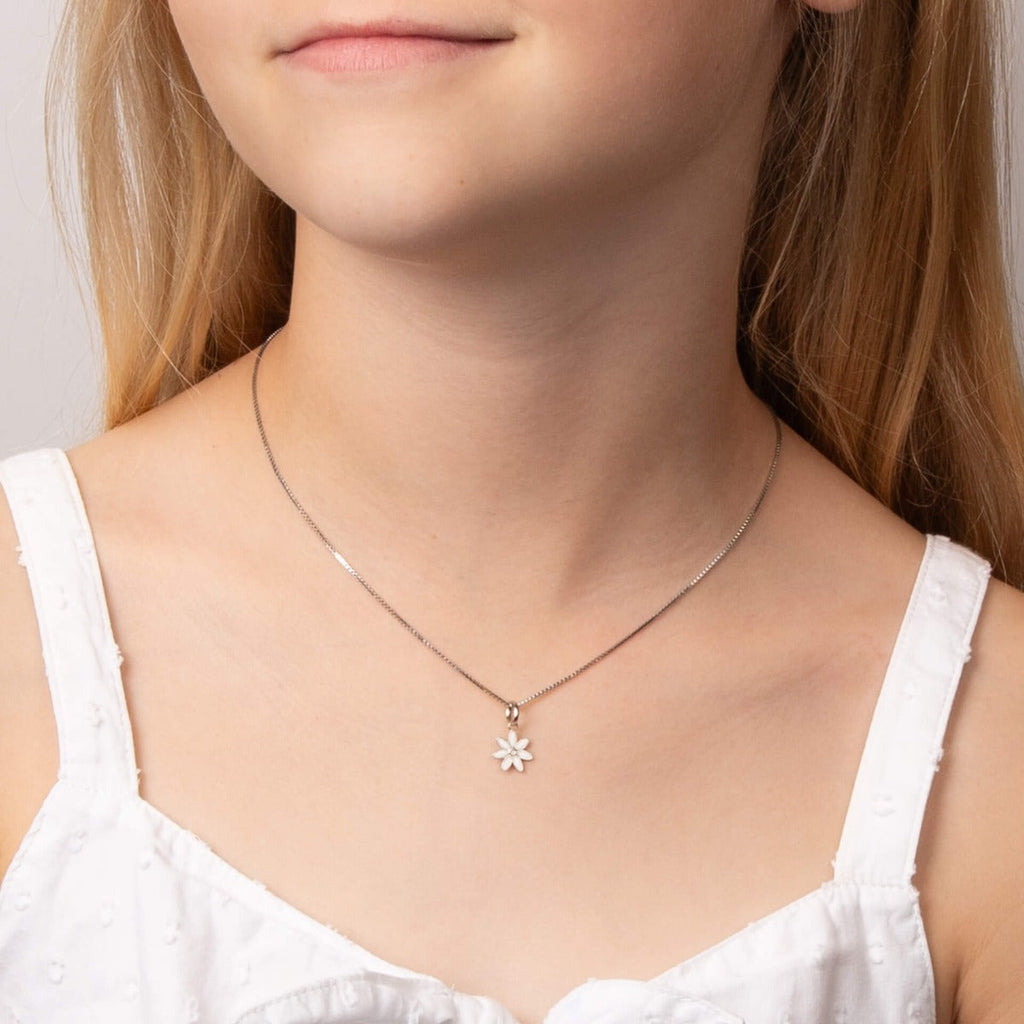 D For Diamond Daisy Flower Pendant with Enamel and Diamond