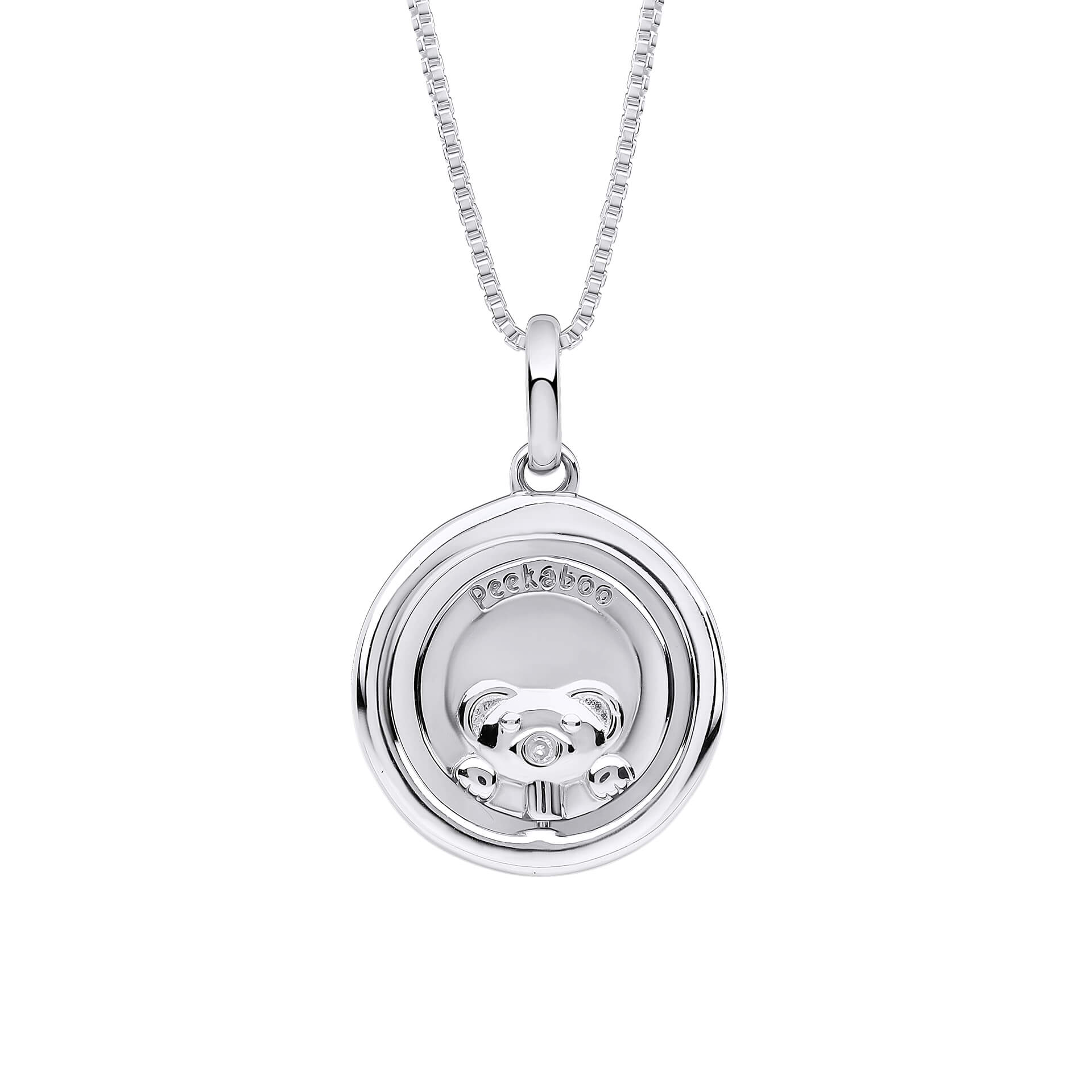 D For Diamond Teddy Bear Peekaboo Spinning Pendant with Diamond