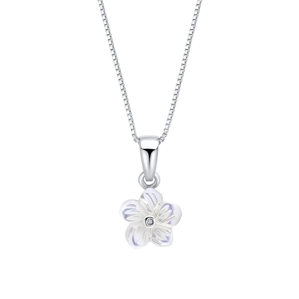 D For Diamond Carved Mother of Pearl Flower Pendant with Diamond