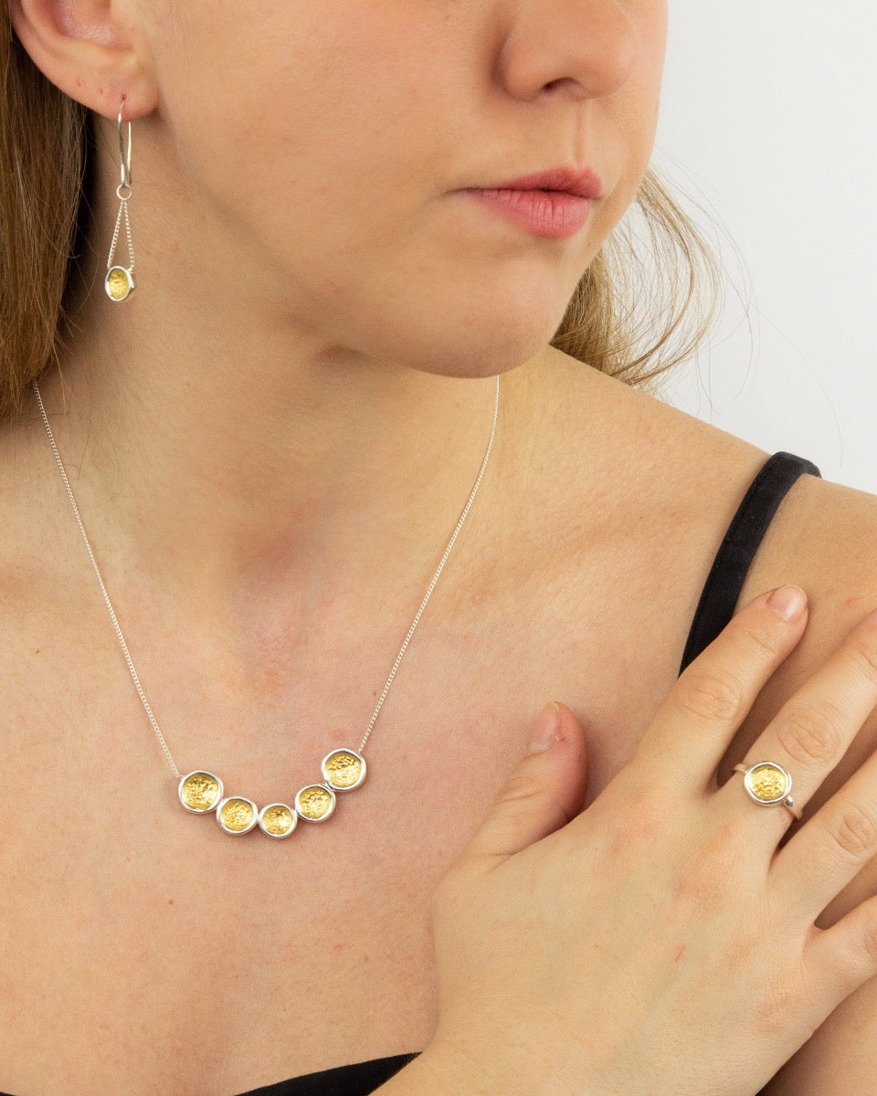 Beginnings Hammered Disc Earrings with Yellow Gold Detail