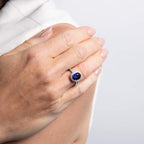 Diamonfire Sapphire Blue Oval Ring with Surround
