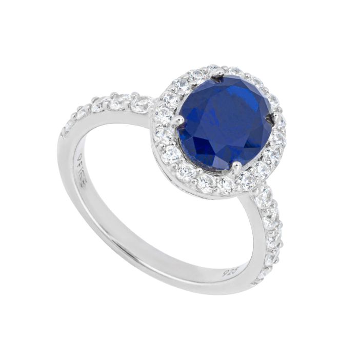 Diamonfire Sapphire Blue Oval Ring with Surround