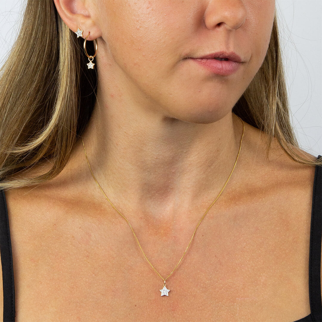 Elements Gold Star Stud Earrings with Diamonds